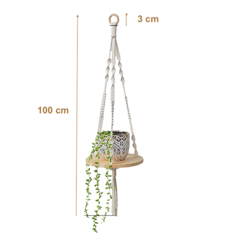 PLANTHUS ~ Etagère ronde en bois et macramé