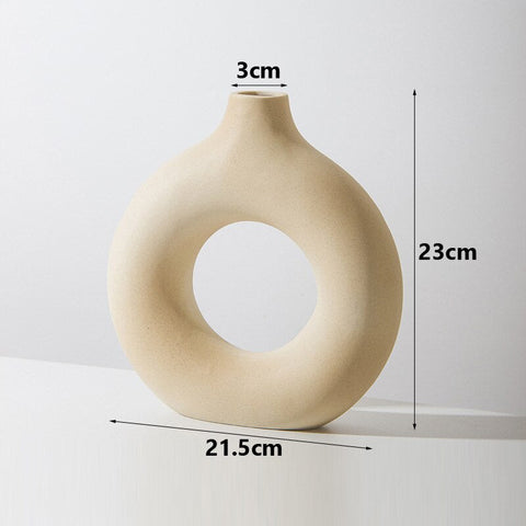 Circular beige ceramic vase 23 cm