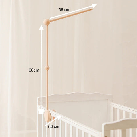 Wooden support for baby awakening mobiles