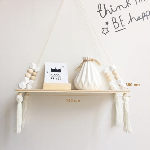 PERLA ~ Wooden wall shelf with beads and pompoms