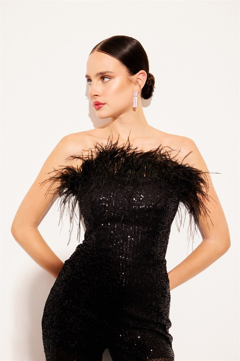 sequin feather jumpsuit