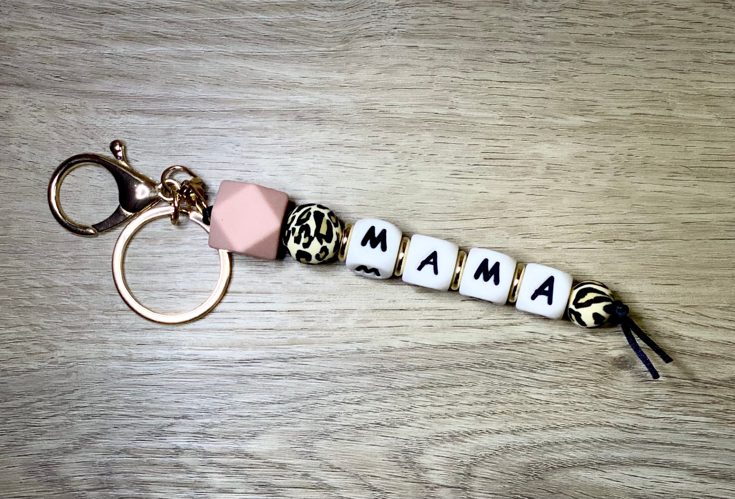 Mama Leopard Silicone Beaded Keychain