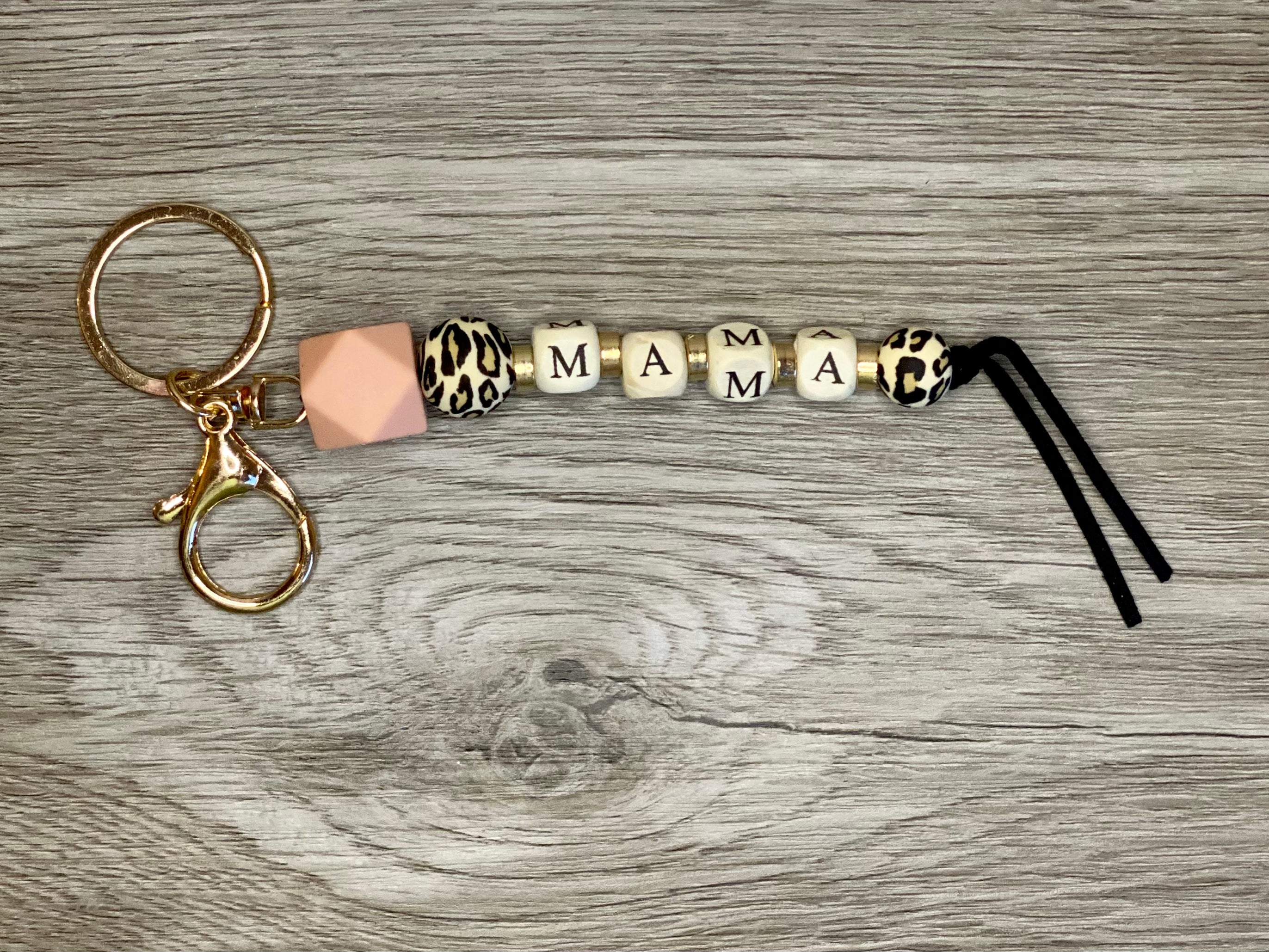 Mama Leopard Keychain - Wood Beaded