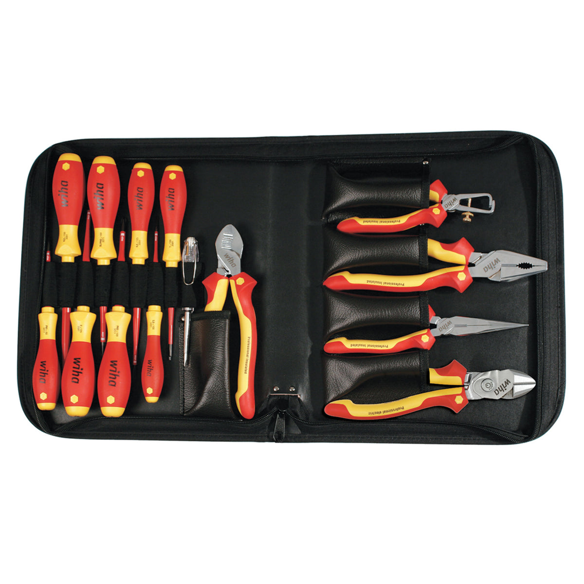Wiha 32977 Juego de herramientas aisladas para electricista maestro de 11  piezas en bolsa de herramientas de lona.