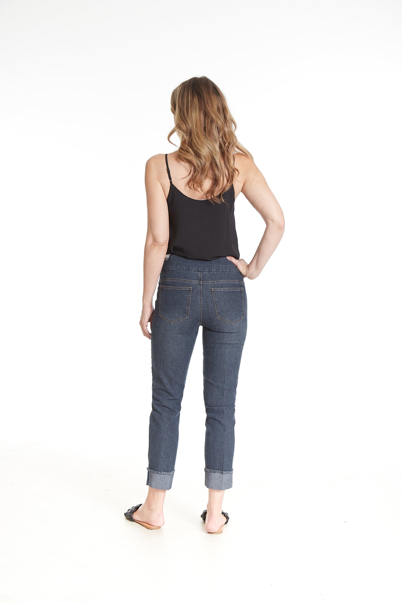 Pull-On Solid Denim Ankle Jean With Turn-Up Cuff - Midnight Indigo