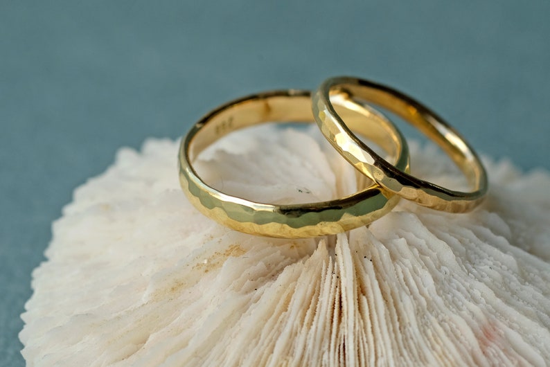 Hammered Gold Wedding Ring Set — TorchFire Studio