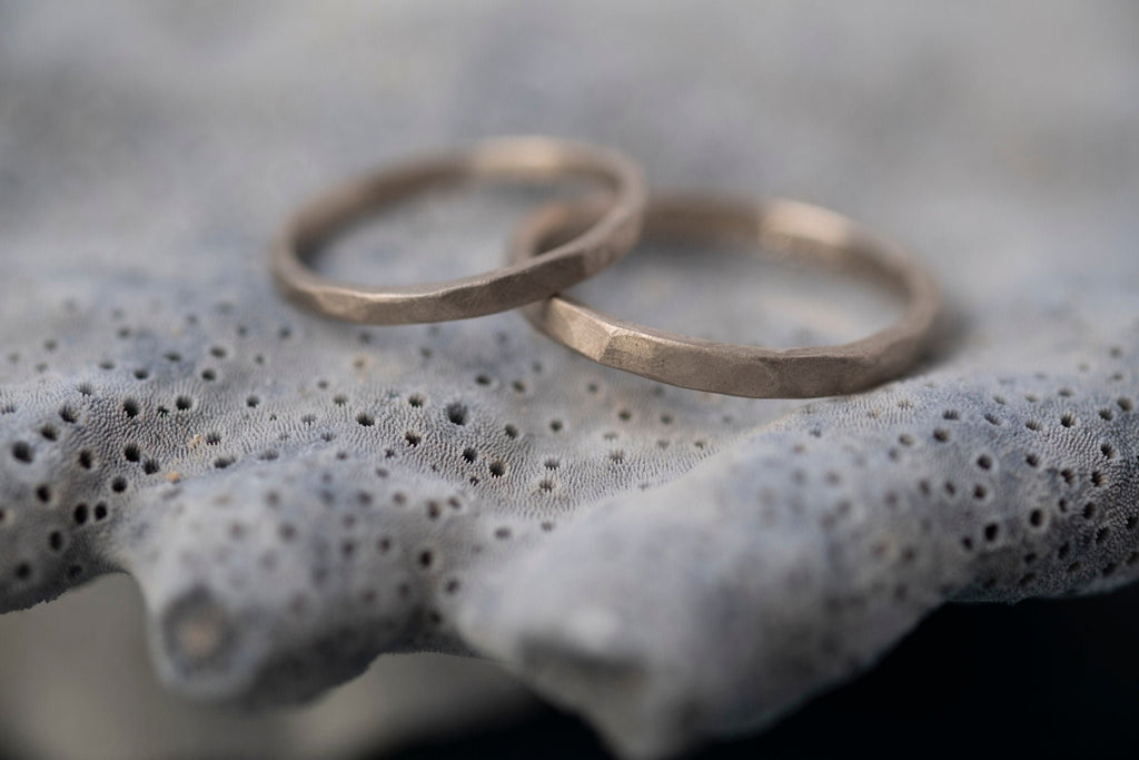 Hammered Gold Wedding Ring Set — TorchFire Studio