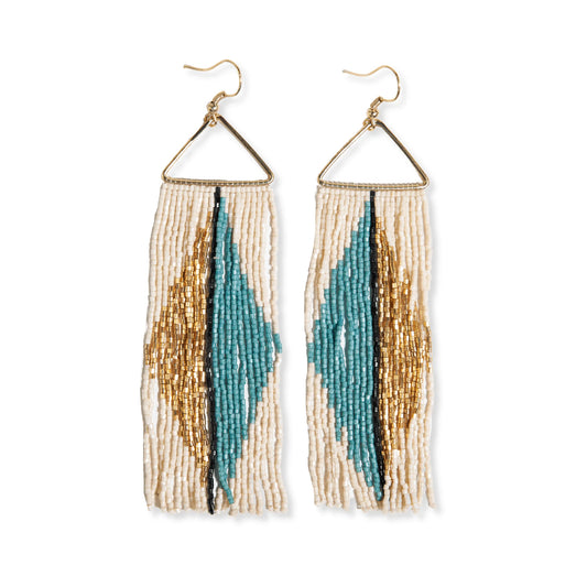 Dolly Vertical Stripe Beaded Fringe Earrings Teal by INK+ALLOY