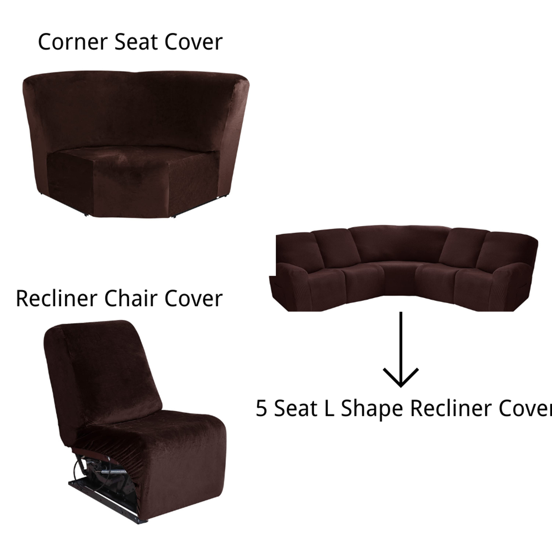 Velvet Recliner L-Shaped Corner Chair Covers for 5-Seat (7 pieces)