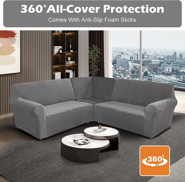 Soft Velvet L-Shaped Sofa Cover 3 Pieces