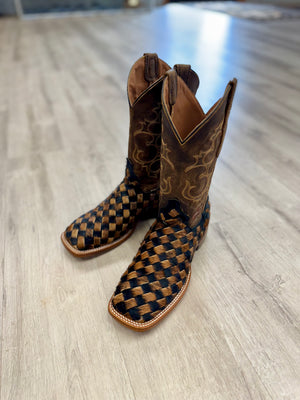 Woven Cowhide Boots Hairon - Lucio's Boots