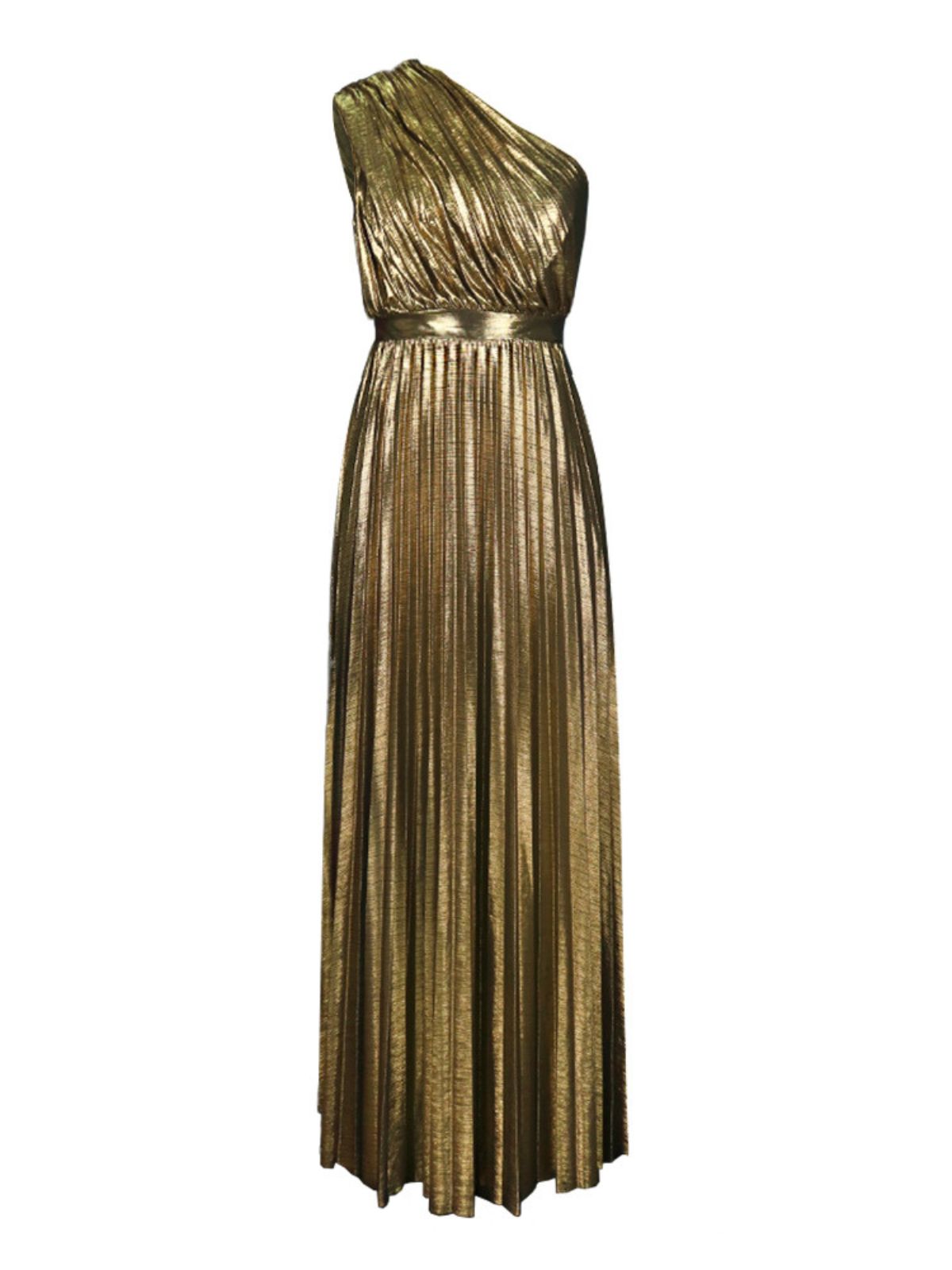 Kaleen One Shoulder Metallic Maxi Dress In Gold – Mew Mews Fashion
