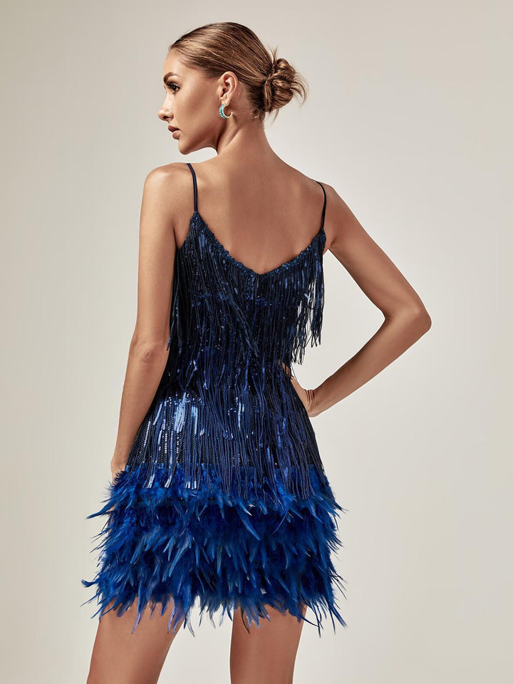 Austyn Tassel Feather Mini Dress In Royal Blue – Mew Mews Fashion