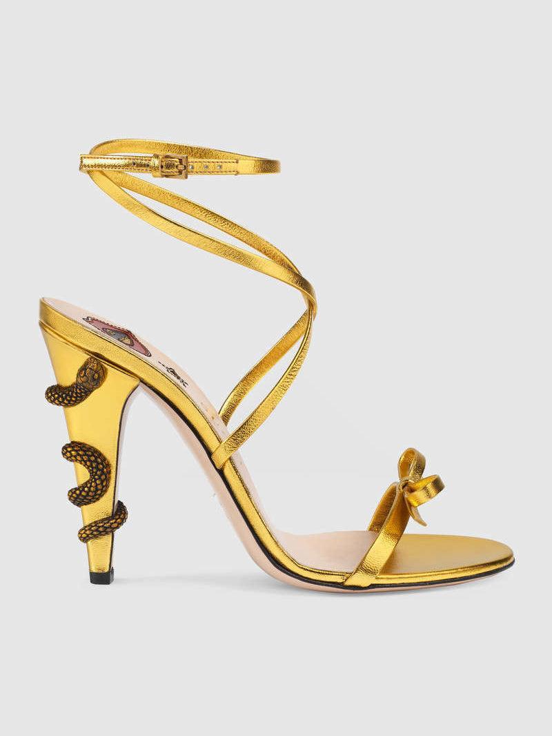 Juliette Metallic Snake Heel Sandals In Gold – Mew Mews Fashion