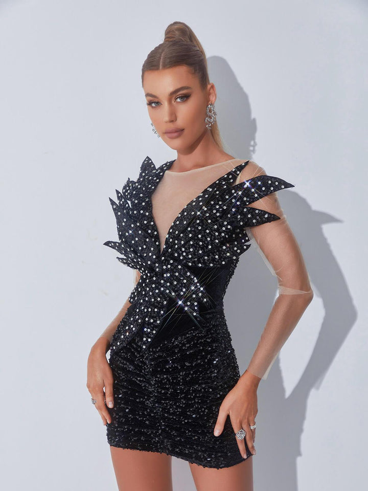 Yelena Velvet Sequin Mini Dress - Mew Mews Fashion
