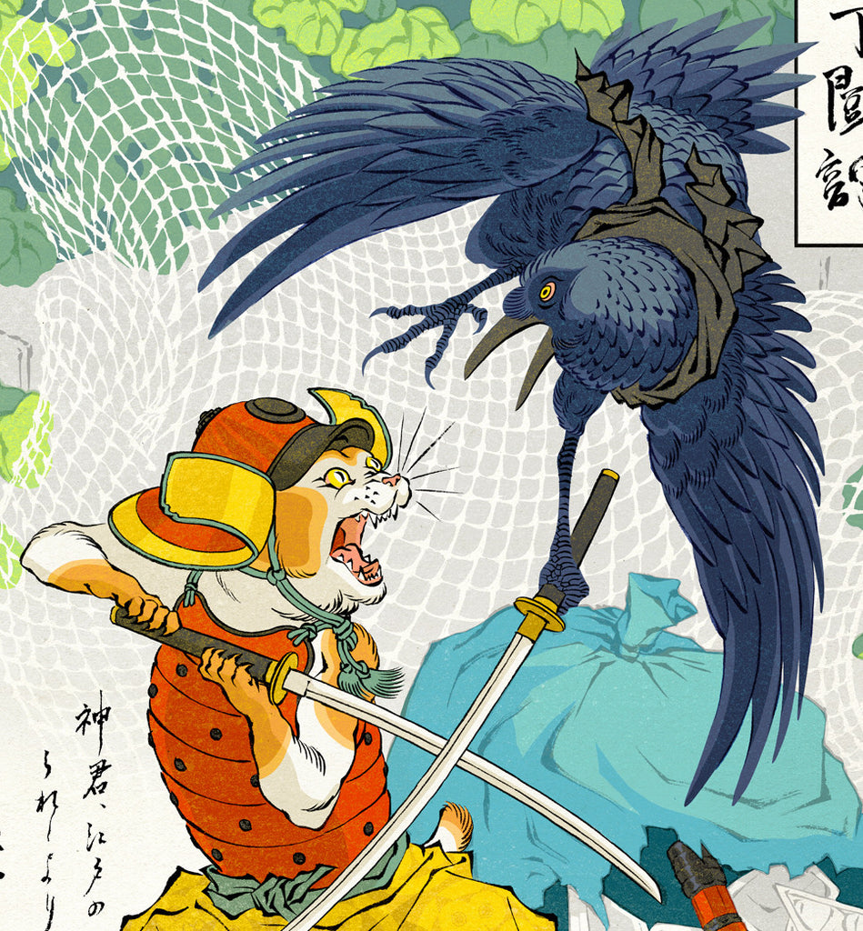  Cat  vs  Raven Giclee print Ukiyo e Heroes