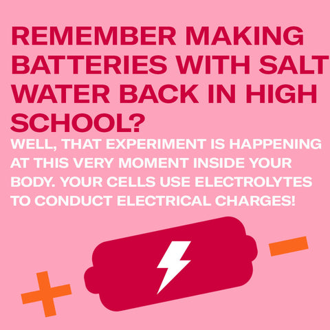 Electrolytes are like salt batteries for your body - illustration