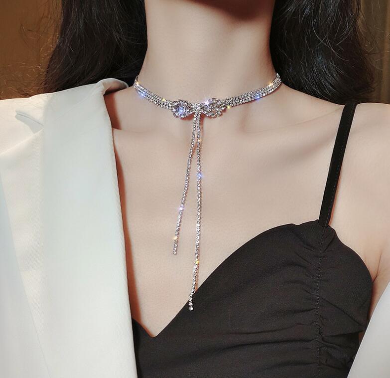 Vintage Multi-layer Sparkling Chain Choker Necklace For Women  Silver Color Necklace  Fashion Thin Chain Pendant Jewelry Gift - www.rovinas.com