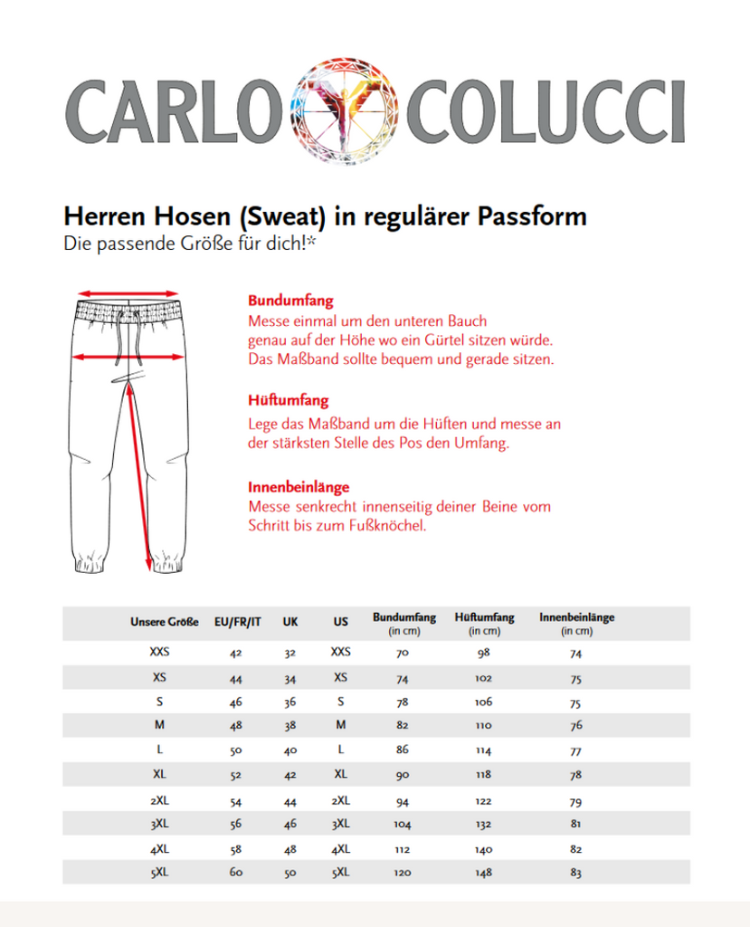 Size Chart Sweatpants Carlo