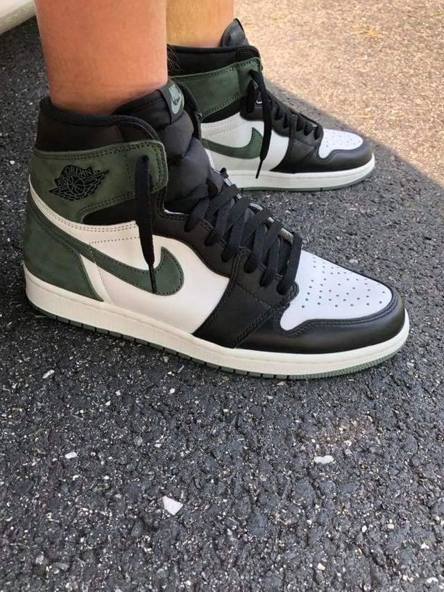 clay green jordan 1 on feet