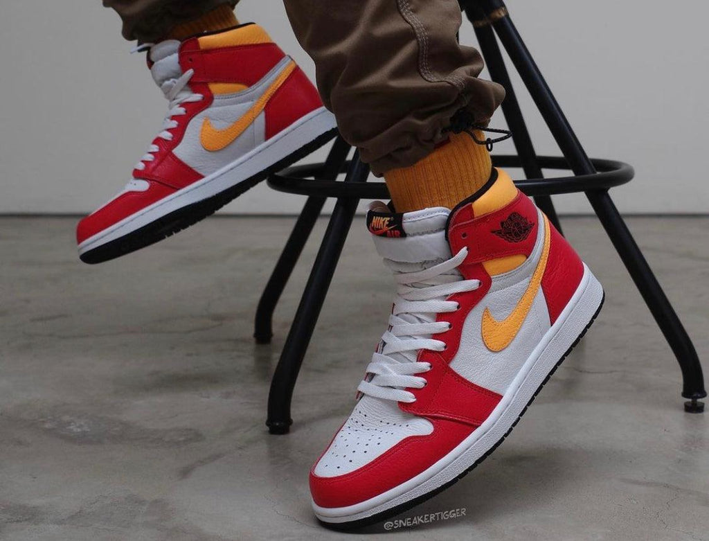 fusion red jordan 1 on feet