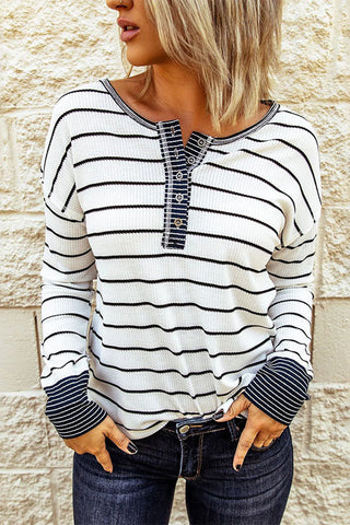 STRIPED COLOR BLOCK BUTTONED WAFFLE KNIT SHIRT