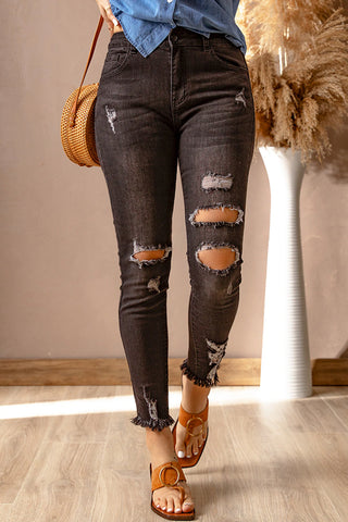 HIGH RISE DISTRESSED SKINNY JEANS