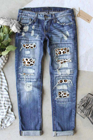 LEOPARD WOMEN'S RIPPED JEANS