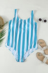 Striped Scoop Neck Lace Back One Piece Swimsuit