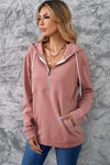 Pink Half Zip Long Sleeve Hoodie with Pocket LC2537898-10