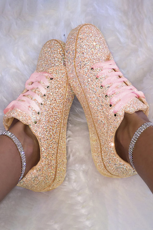 Pink Pink Sequins Laced Up Shoes BH02019-10