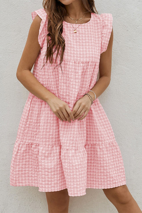 Pink Black/Pink/Khaki Plaid Ruffled Mini Dress LC223888-10