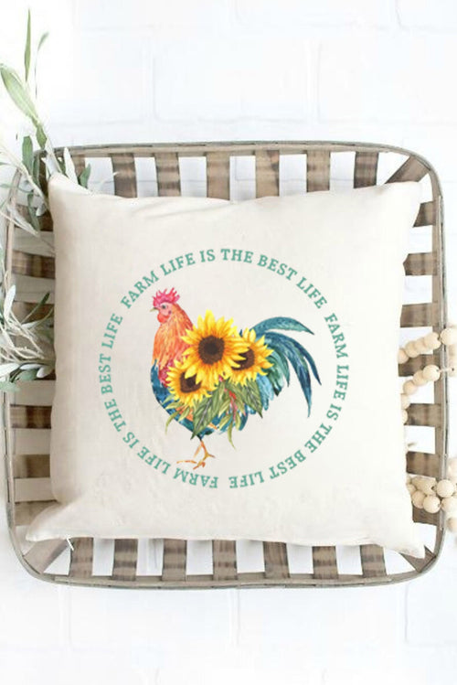 Beige FARM LIFE IS THE BEST LIFE Sunflower Rooster Graphic Pillow Cover BH05247-15