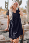 Black Lace Sleeve Frill Trim Smock Dress LC2211574-2
