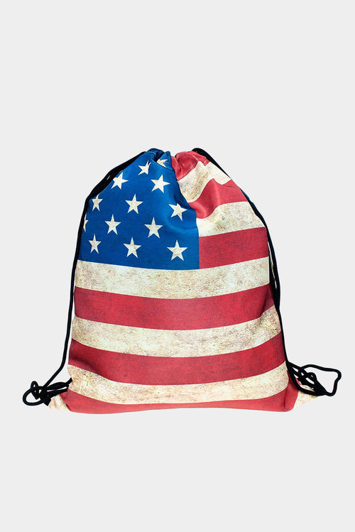 Red Flag Bundle Drawstring Shopping Pocket Organizer Backpack BH03126-3