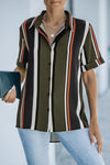 Black Brown/Leopard/White Navy Striped Short Sleeve Button Up Shirt