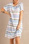 LC224807-19-S, LC224807-19-M, LC224807-19-L, LC224807-19-XL, Short-Sleeved Striped T-shirt Mini Dress