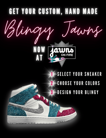 Introducing Blingy Jawns - the latest custom hand-made sneakers from Jawns on Fire Sneaker Boutique in Harrisburg, PA. Stand out from the crowd with eye-catching rhinestone designs in a variety of styles. Shop now for unique footwear that will turn heads.