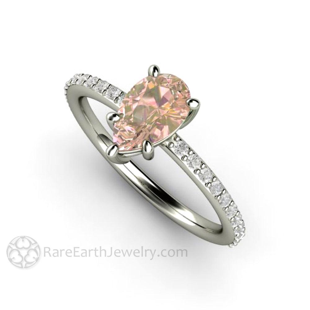 Pear Cut Light Pink Sapphire Engagement with Pave Set Diamonds