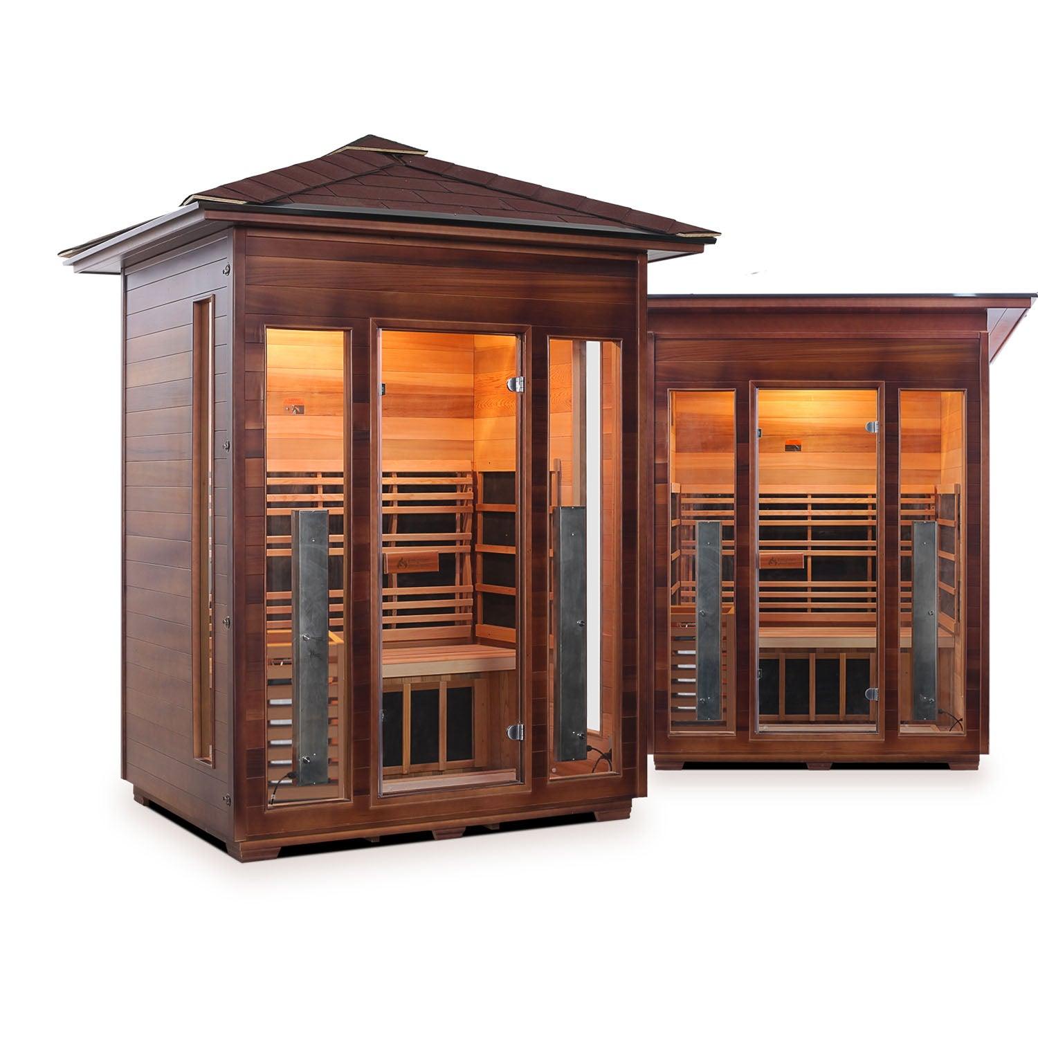 Infrared Sauna - 3 Person - Traditional Outdoor Sauna - with Electric/ Infrared Heaters, Slope/Peak Roof - Diamond by Enlighten – House of Sauna