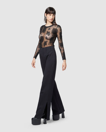 Wide Leg Jersey Trousers - Black