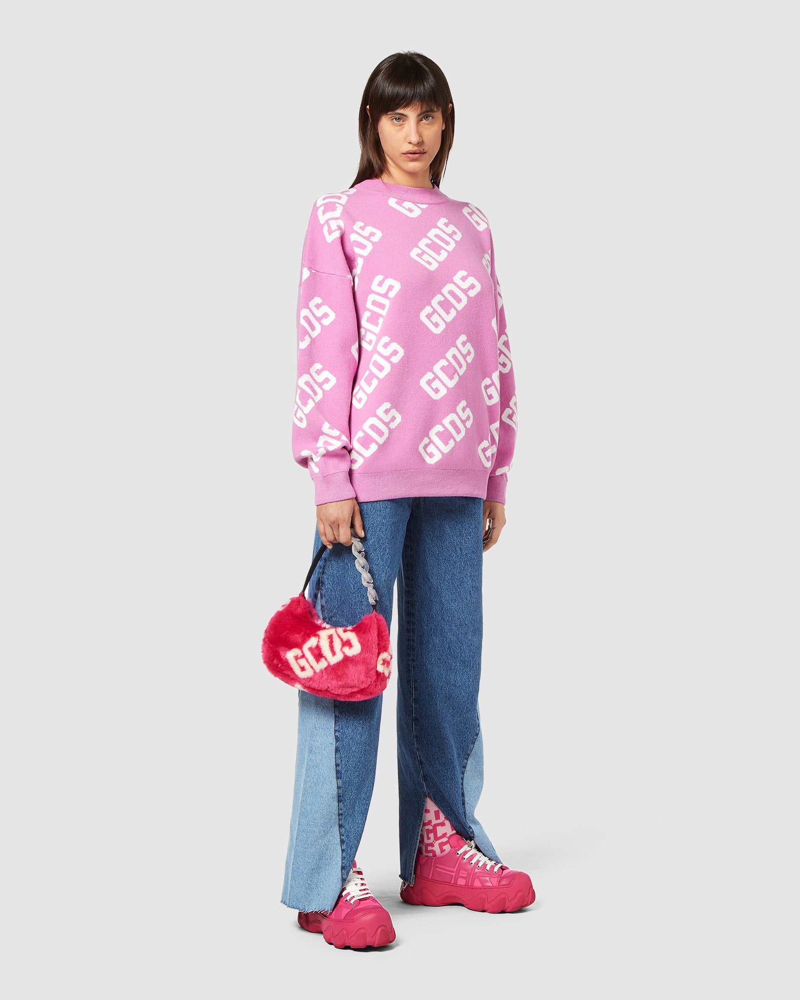 Gcds monogram jacquard sweater: Unisex Knitwear Fuchsia