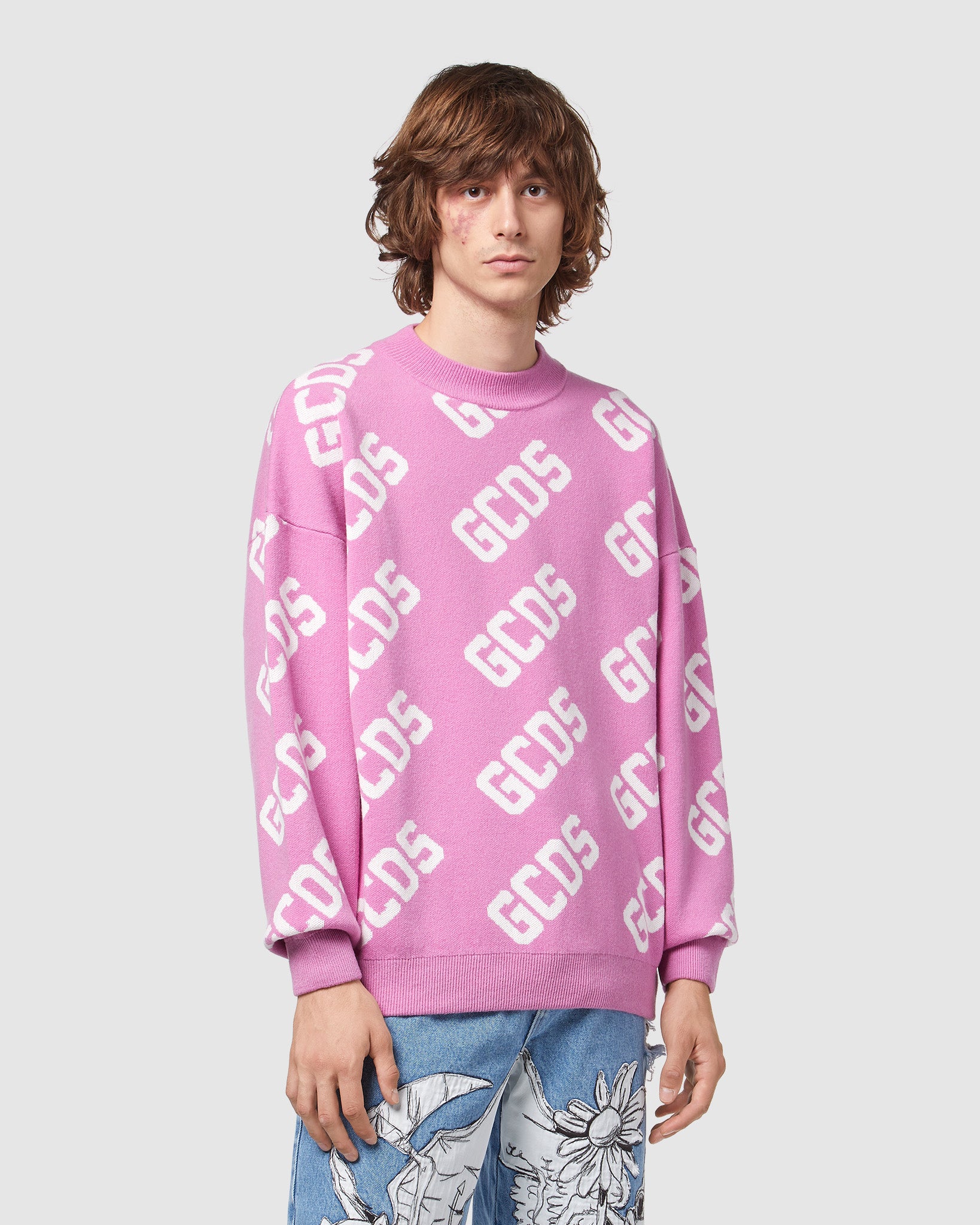 Gcds monogram jacquard sweater: Unisex Knitwear Fuchsia