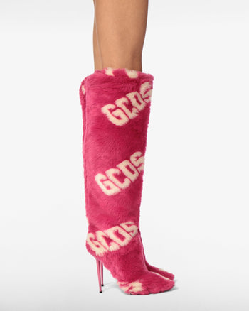 Gcds Logo Print Faux-Fur Slippers - Pink