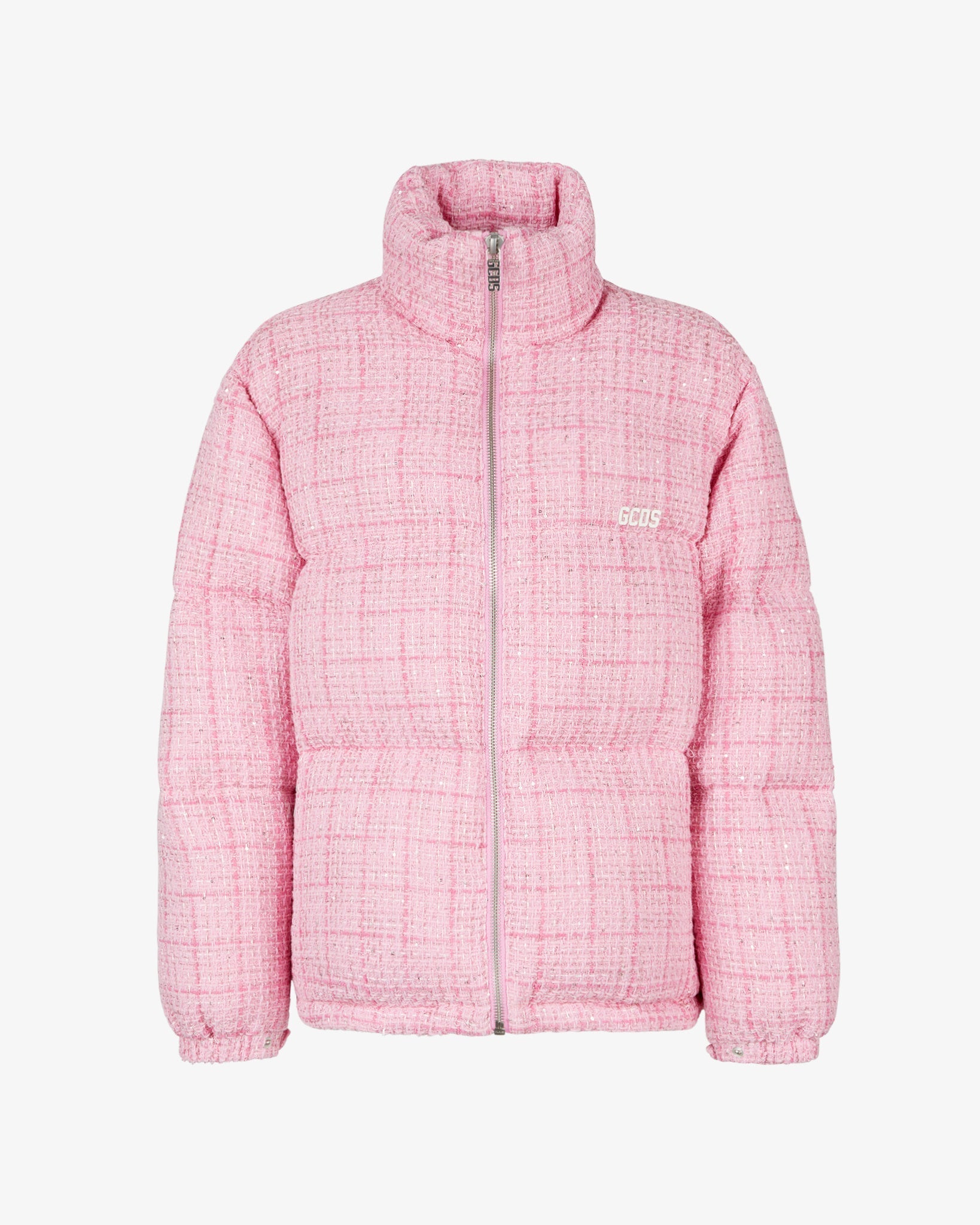 Tweed Puffer Jacket : Unisex Coats & Jackets Pink | GCDS®