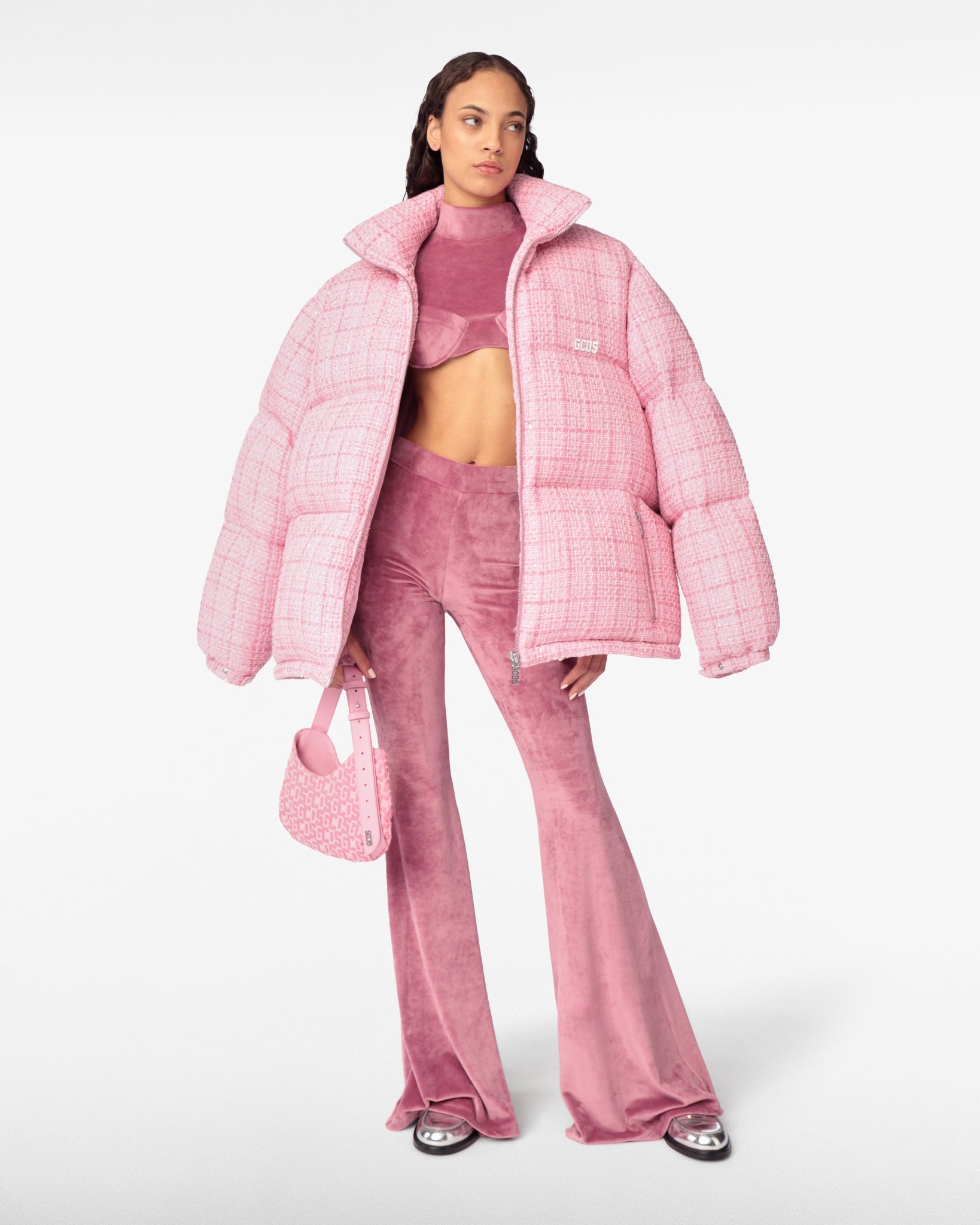 Tweed Puffer Jacket : Unisex Coats & Jackets Pink | GCDS®