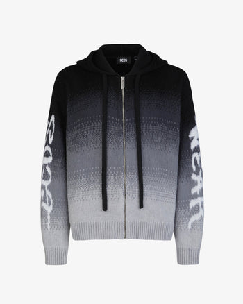 Brushed  Degradè Zip-Up Jacket | Men Knitwear Black | GCDS®