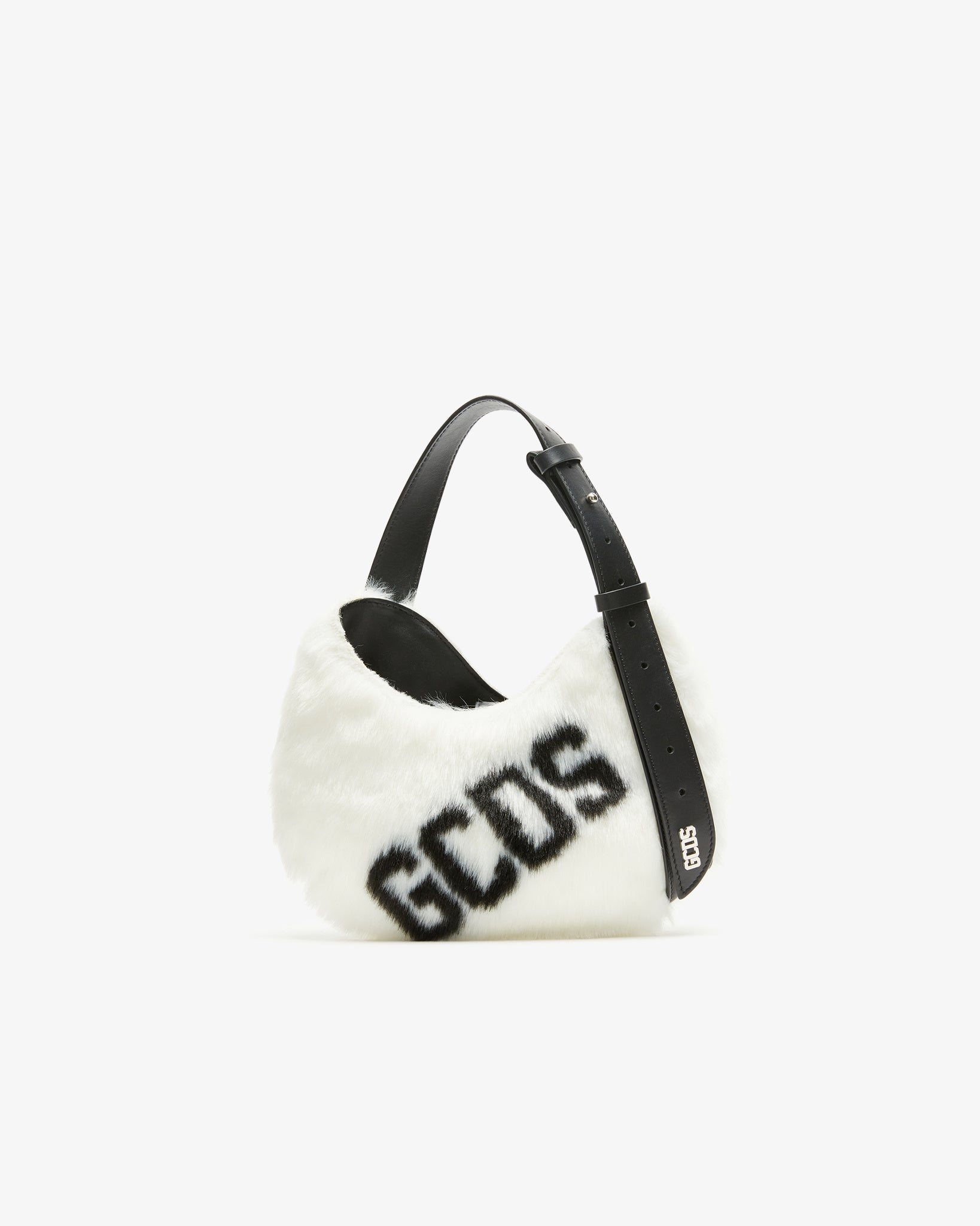 Borsa hobo in faux fur con logo Bambina, Bianco