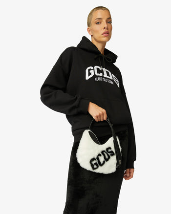 Gcds Monogram Hooded Faux Fur Jacket In Black