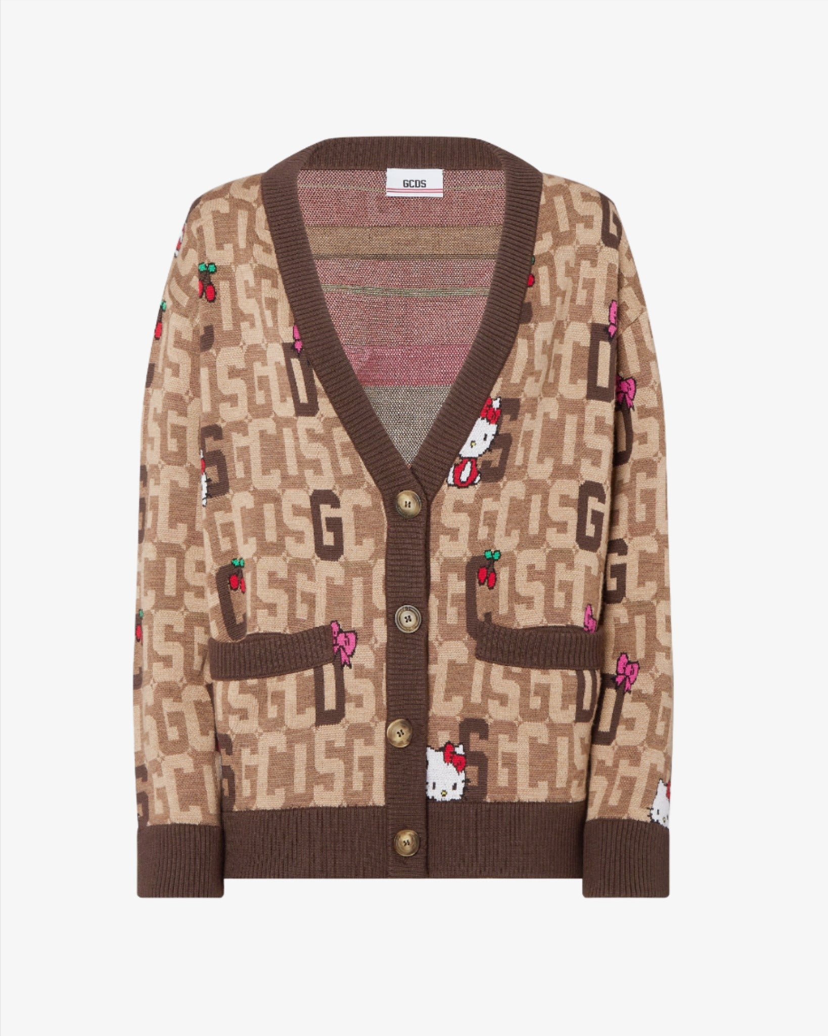 Hello Kitty monogram cardigan: Women Knitwear Brown | GCDS